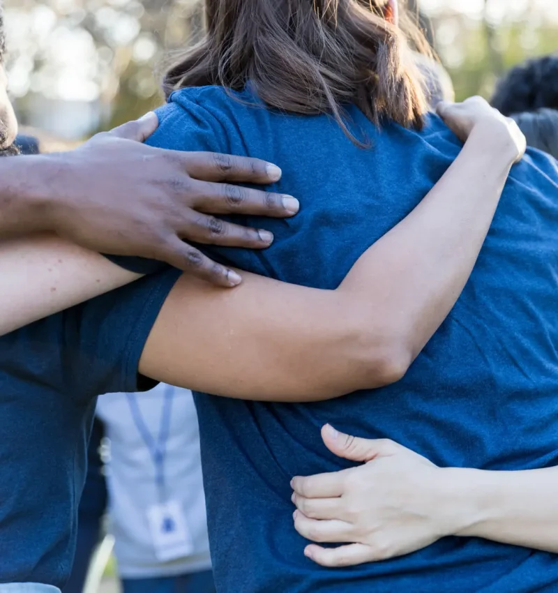 Team hugging